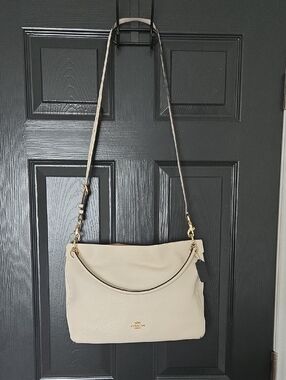 Coach Chalk Pebbled Leather Shoulder Bag with Gold Hardware